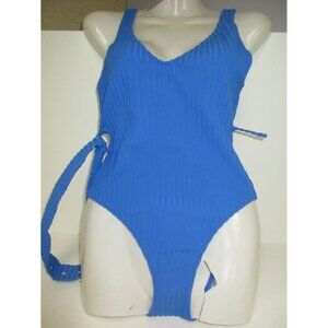 Solid & Striped One Piece Belted  Swimsuit Blue Ribbed Measures Size XS NWOT,NWD